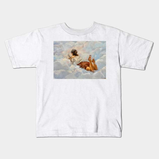 Reading a book in the sky Kids T-Shirt by Miri Baruch